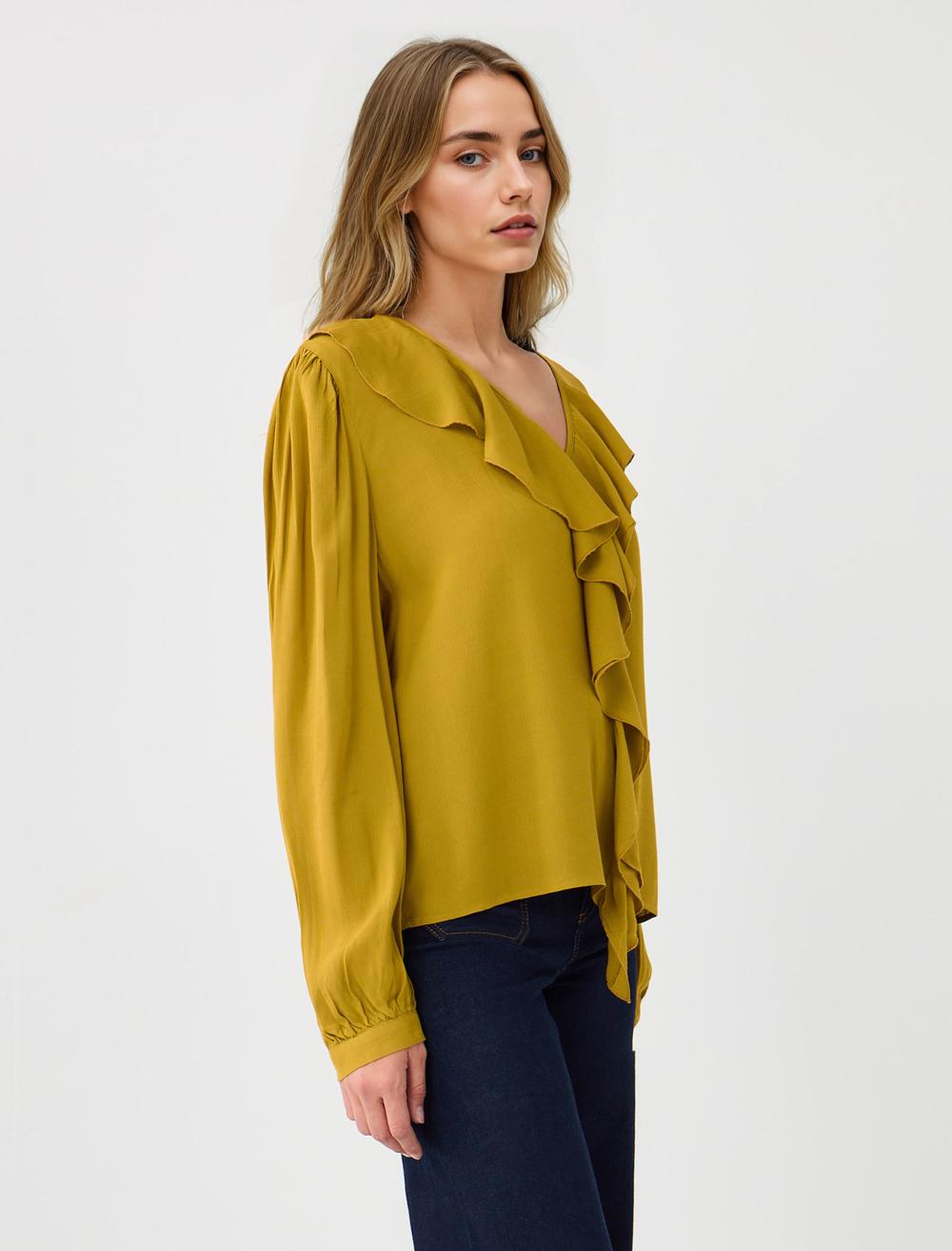 Loose Fit V-Neck Long-Sleeve Blouse - 5WW035362