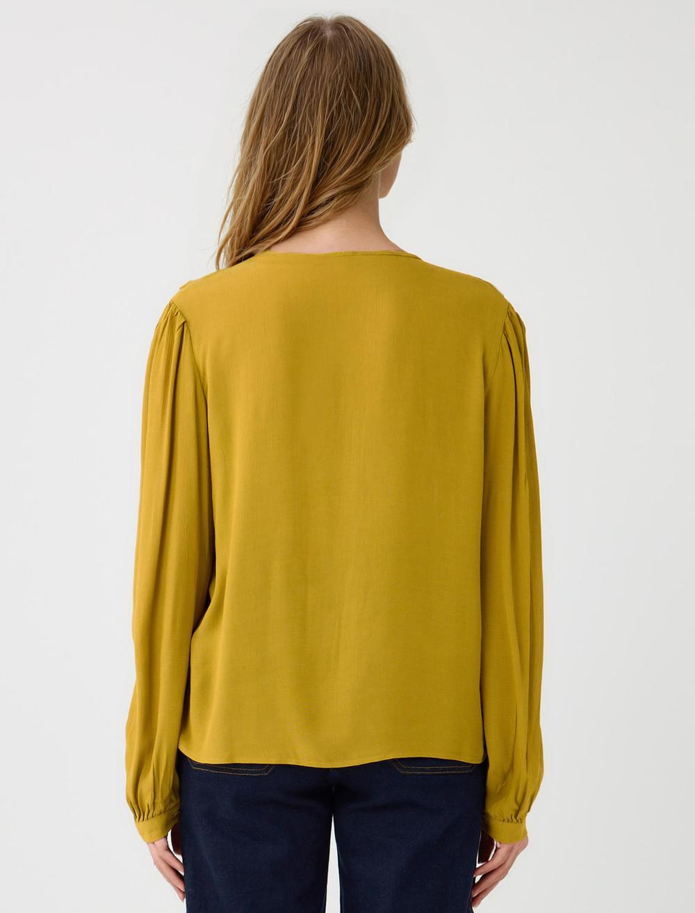 Loose Fit V-Neck Long-Sleeve Blouse - 5WW035362