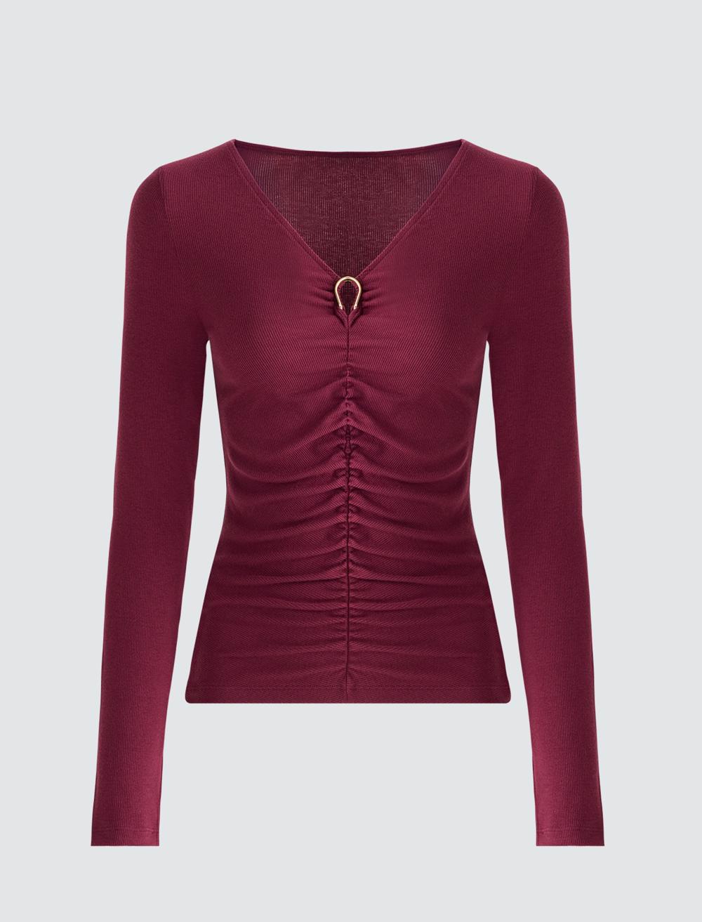 V-Neck Long-Sleeve Blouse - 5WW035626
