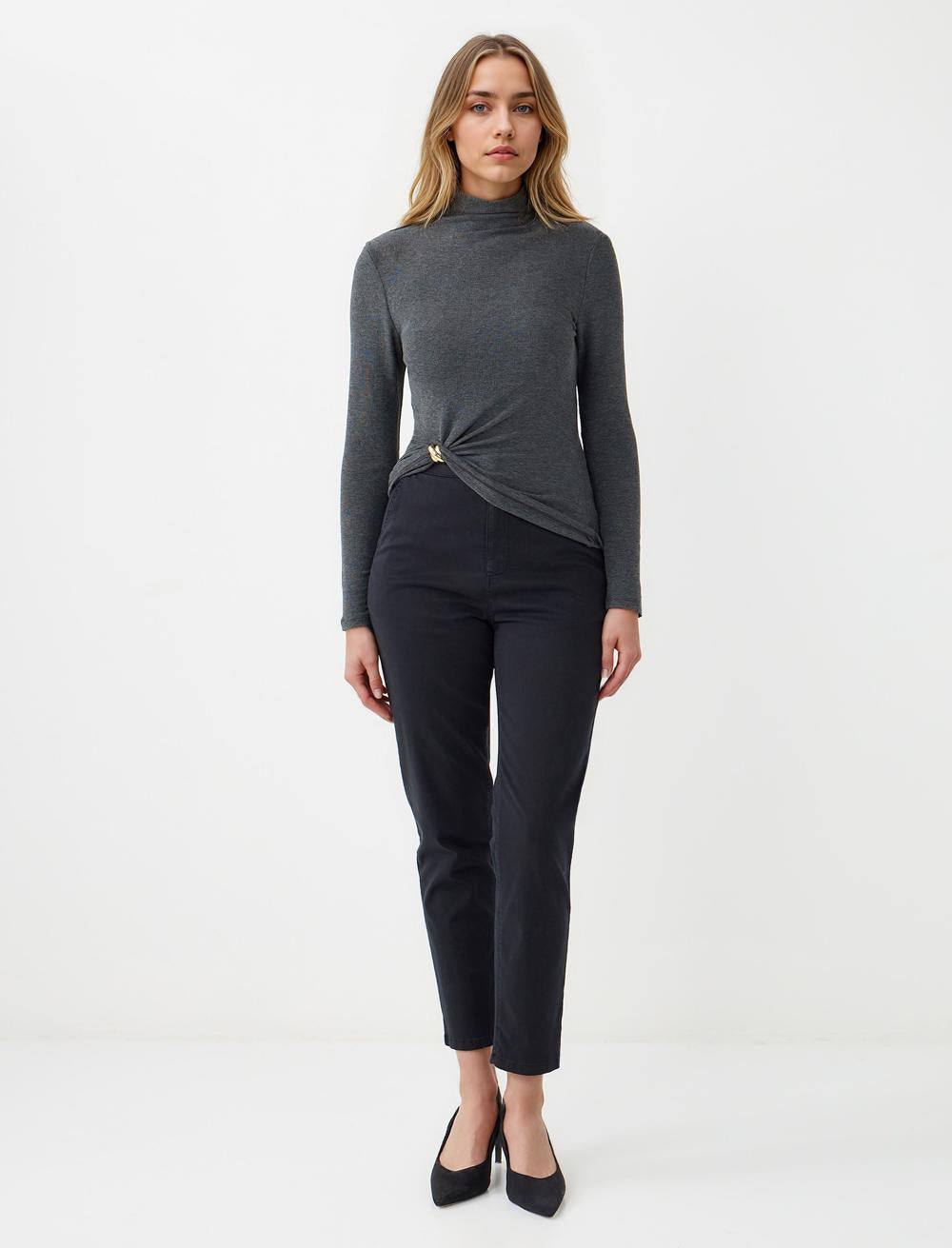 Slim Fit Long-Sleeve Blouse - Anthracite - 5WW035659971