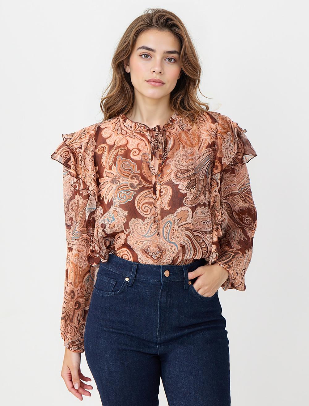 Crew Neck Long-Sleeve Blouse - 5WW035742