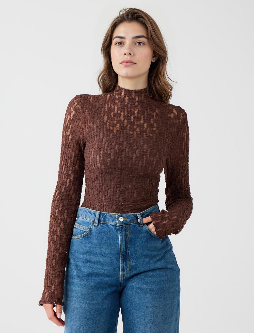 Slim Fit Long-Sleeve Blouse - 5WW035748