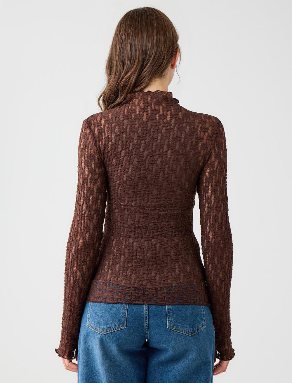 Slim Fit Long-Sleeve Blouse - Bitter Brown - 5WW035748803