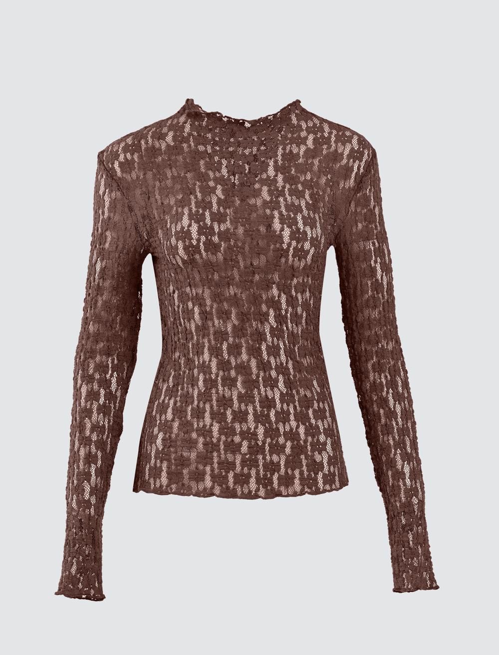 Slim Fit Long-Sleeve Blouse - Bitter Brown - 5WW035748803