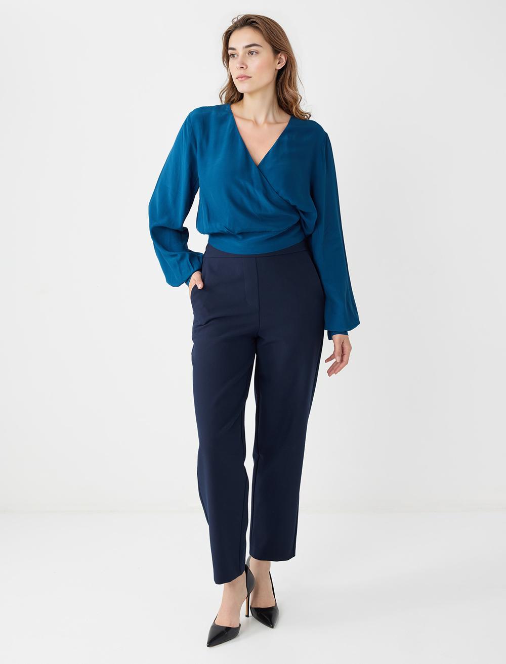 Loose Fit Long-Sleeve Blouse - Dark Blue - 5WW036076427