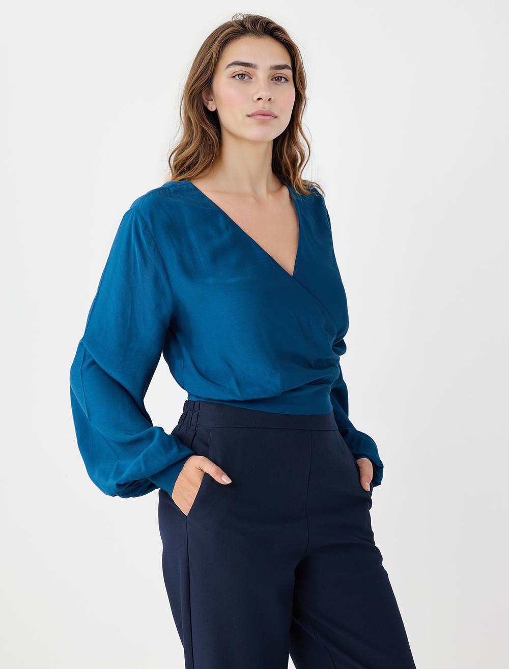 Loose Fit Long-Sleeve Blouse - Dark Blue - 5WW036076427
