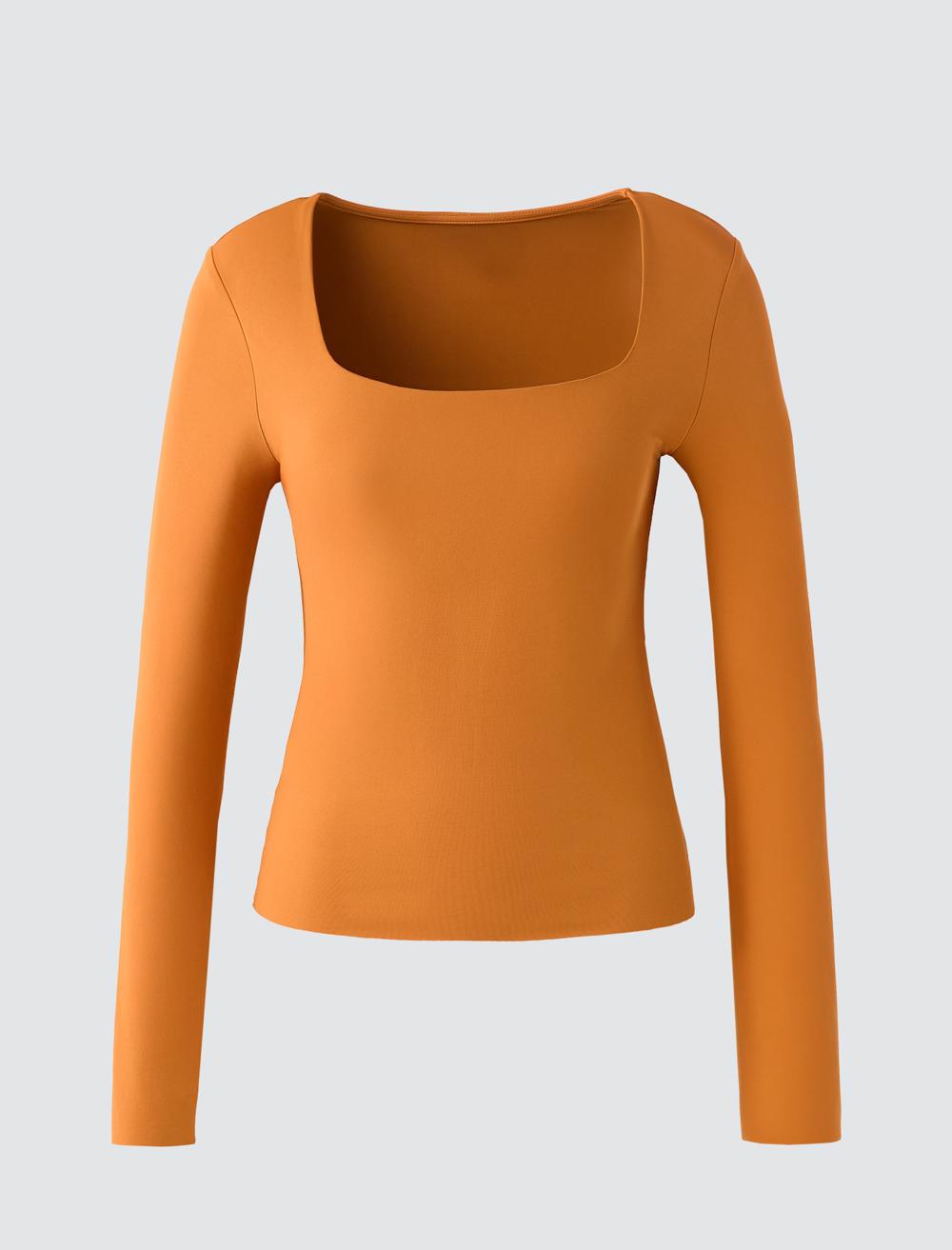 Slim Fit Square Neck Long-Sleeve Blouse - Caramel - 5WW036085217