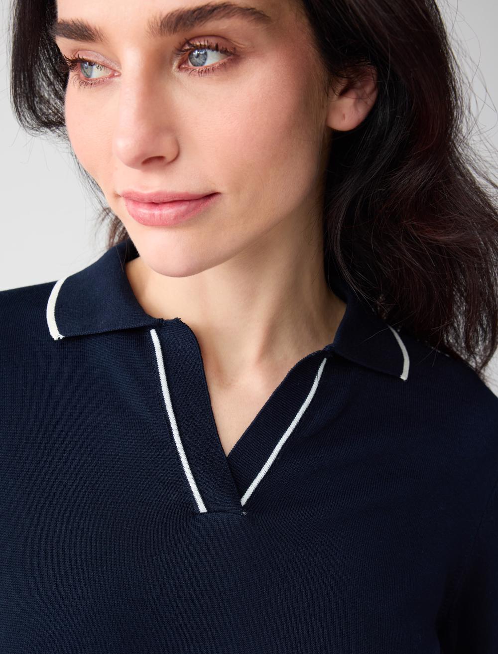 Polo Collar Long Sleeve Viscose Blouse - 6SW035434