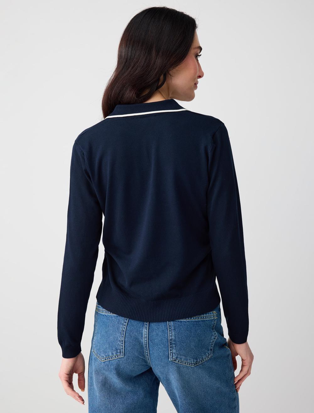 Polo Collar Long Sleeve Viscose Blouse - 6SW035434