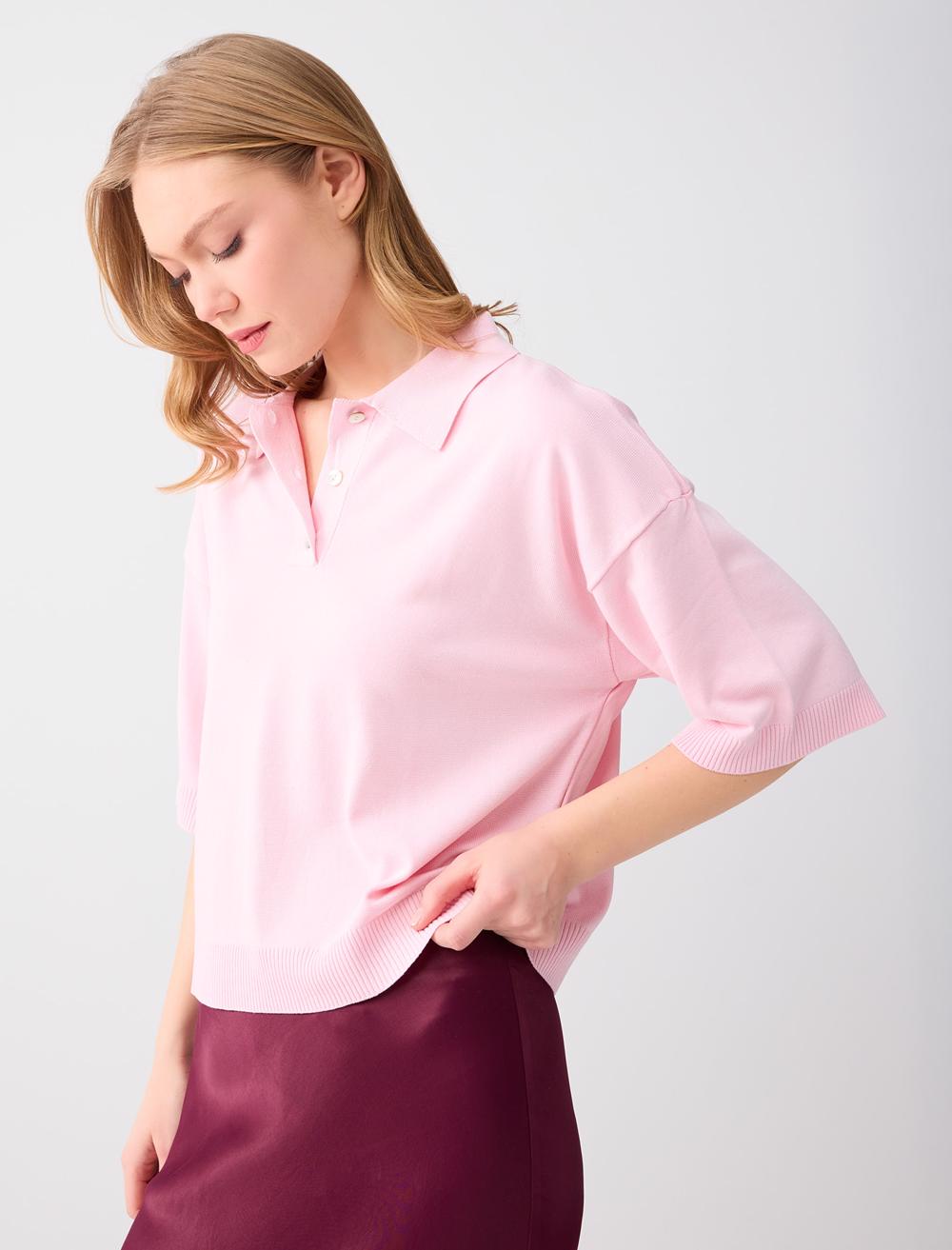 Polo Collar Relaxed Fit Viscose Blouse - 6SW035443
