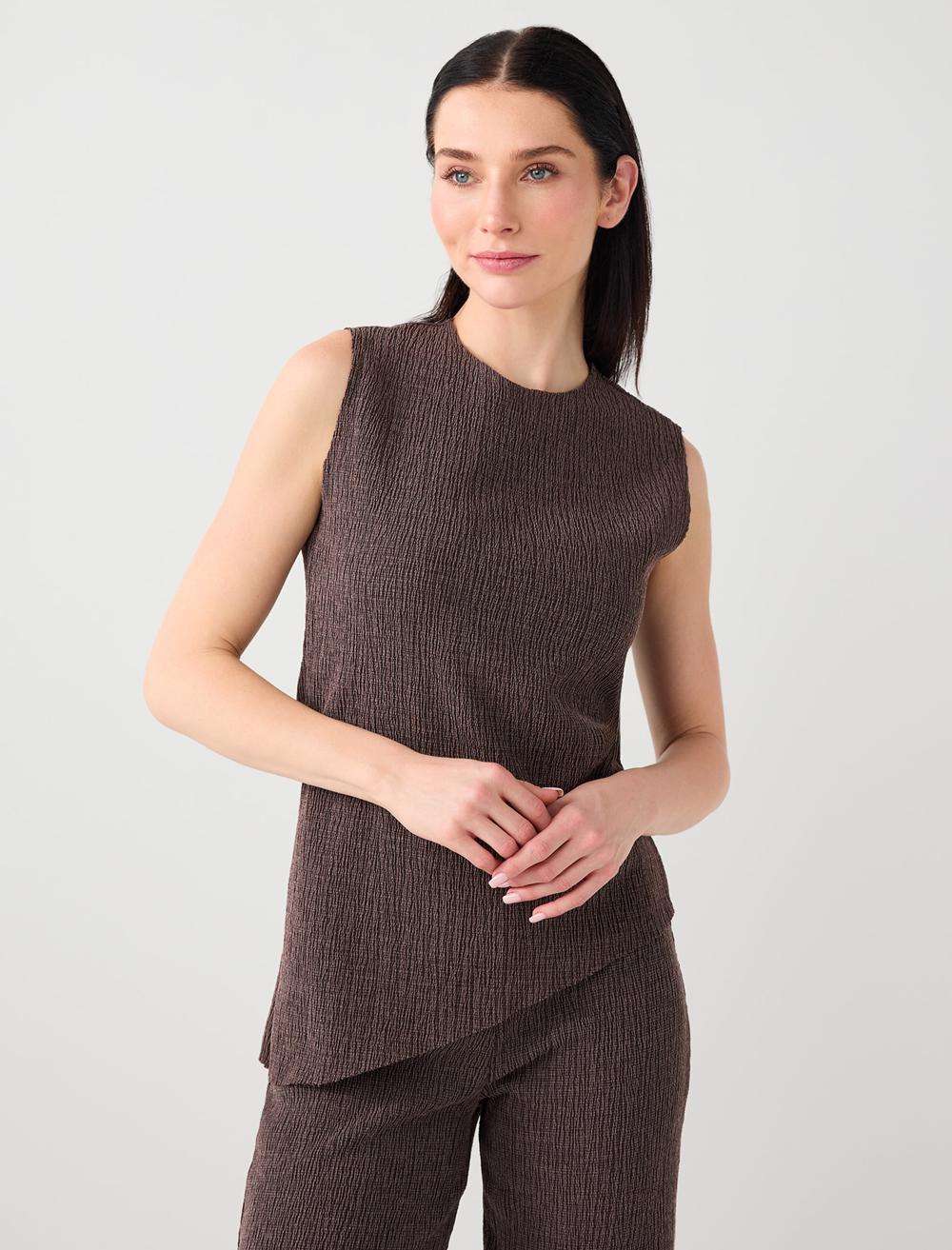 Crew Neck Textured Cotton Blend Blouse - 6SW035484