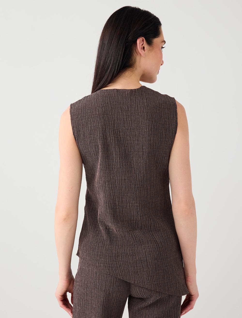 Crew Neck Textured Cotton Blend Blouse - 6SW035484