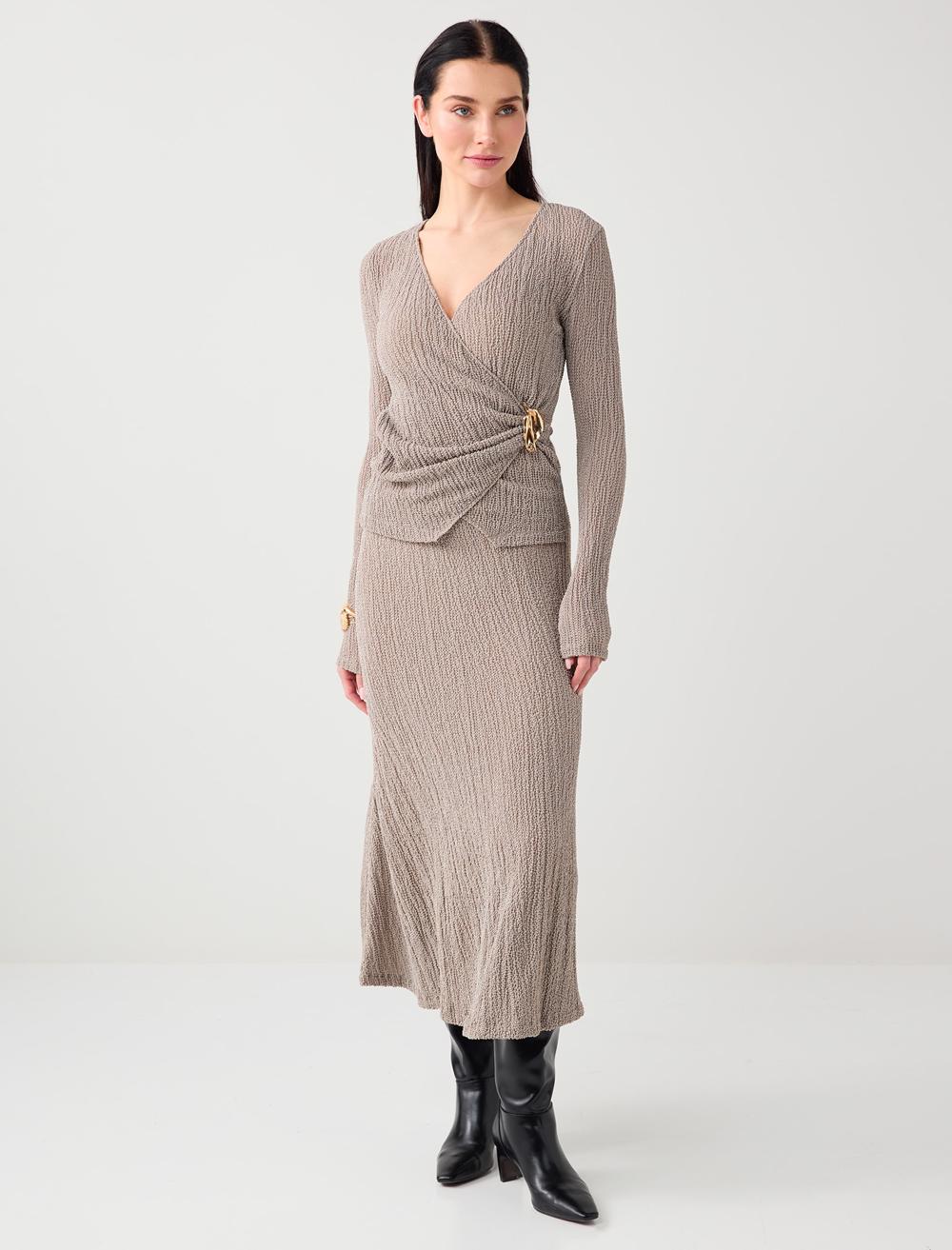 Normal Fit Cache-Coeur Long Sleeve Blouse - Beige - 6SW035486927