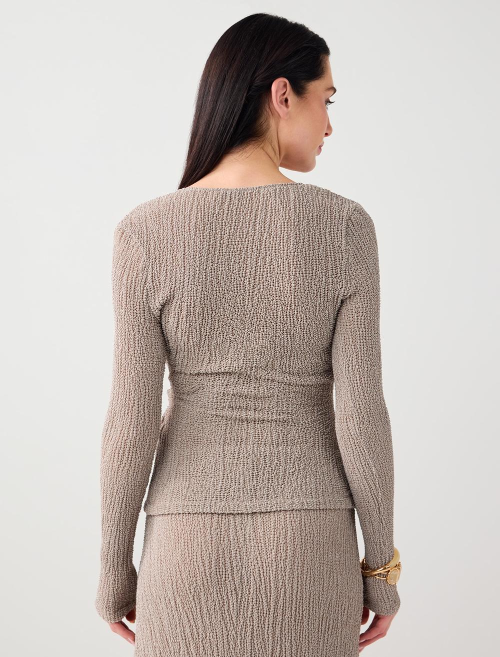 Normal Fit Cache-Coeur Long Sleeve Blouse - Beige - 6SW035486927