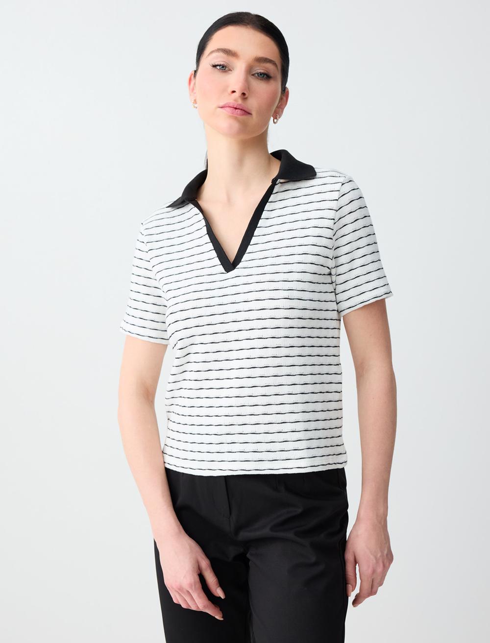 Ss Polo Patterned Stribd - Kirik Beyaz