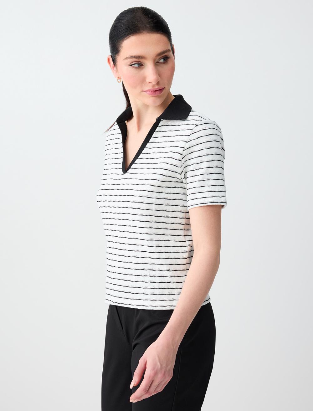 Ss Polo Patterned Stribd - Kirik Beyaz