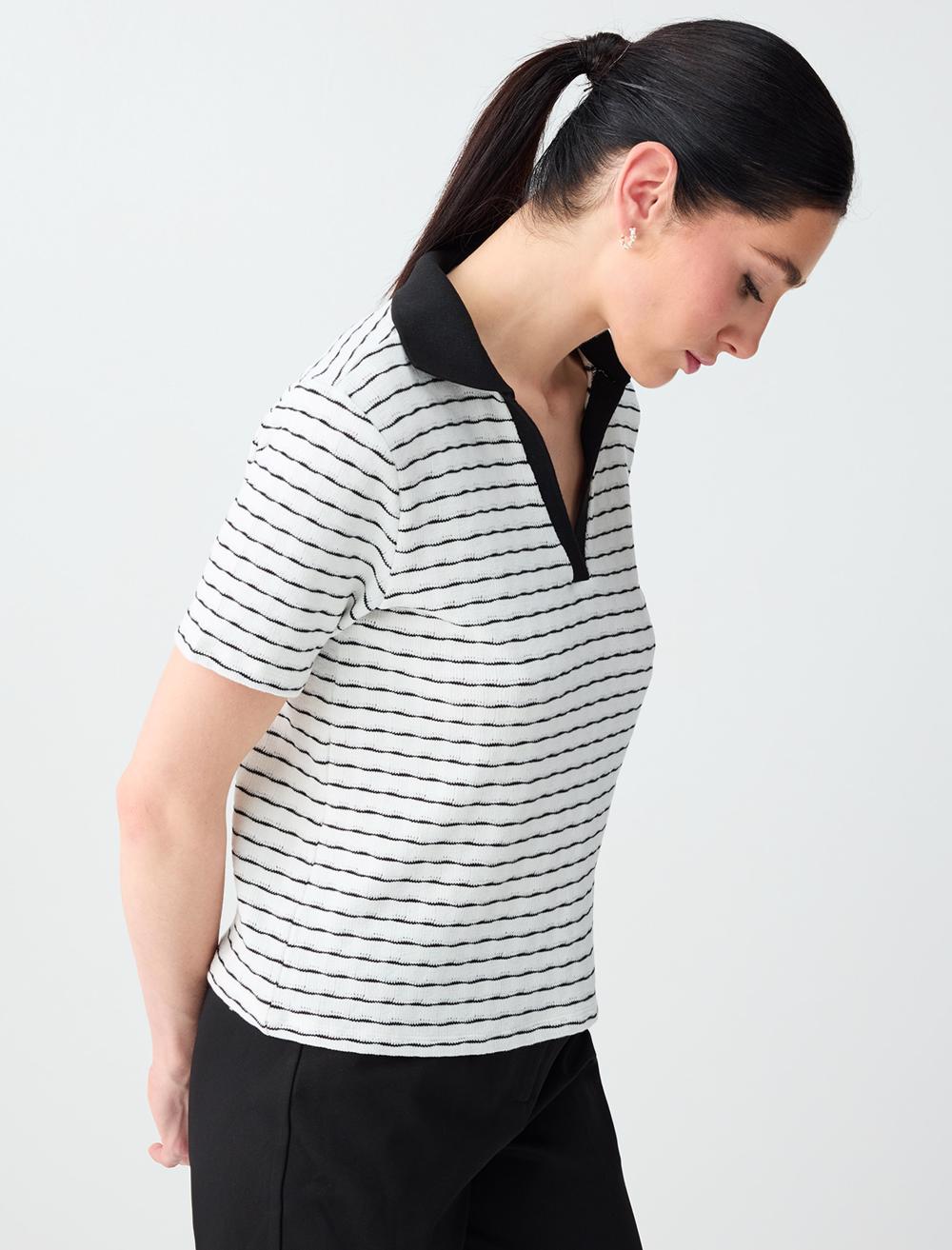Ss Polo Patterned Stribd - Kirik Beyaz