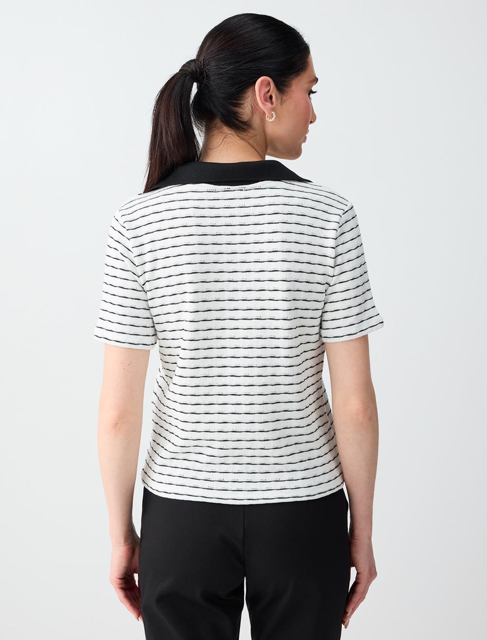 Ss Polo Patterned Stribd - Kirik Beyaz