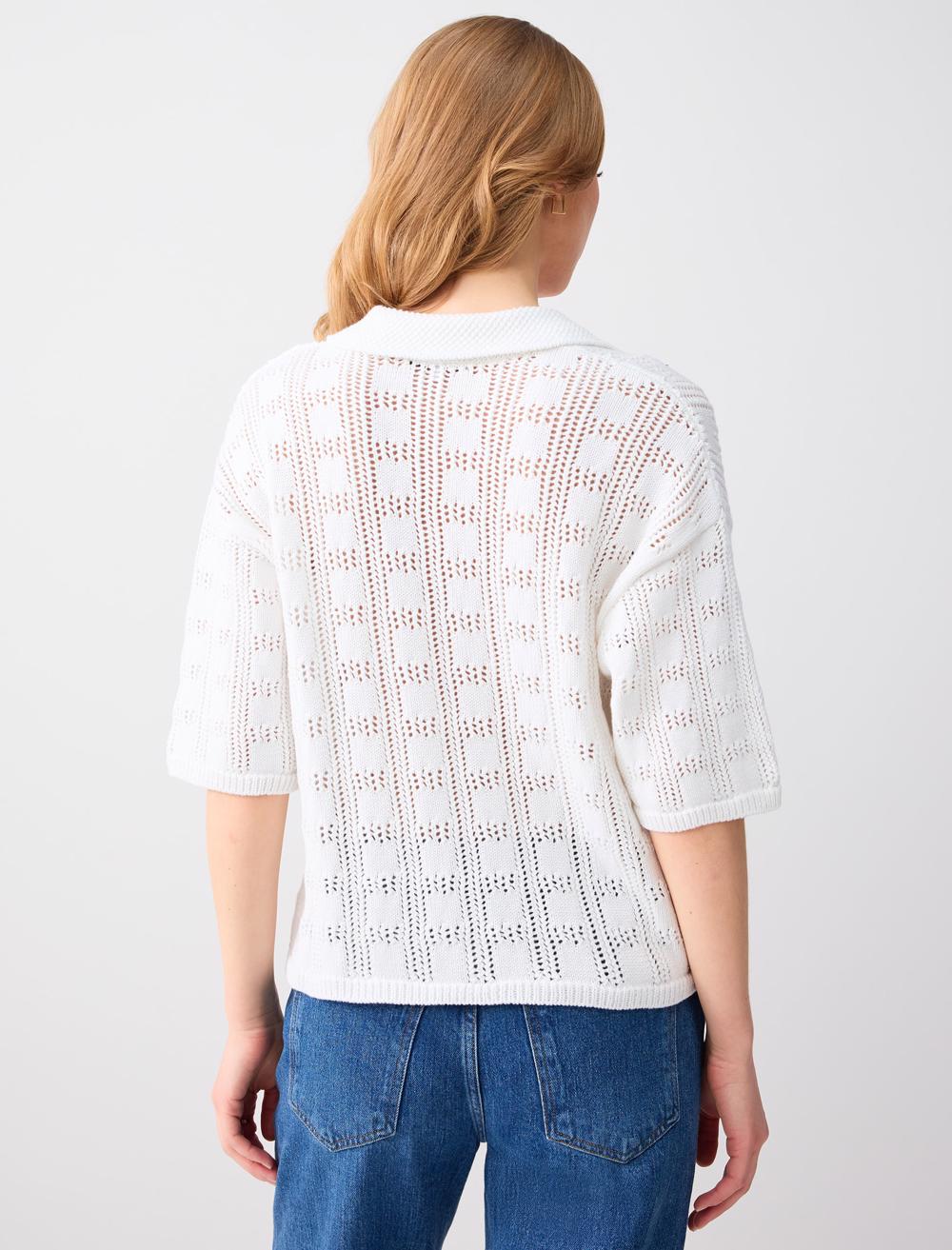 Polo Collar Relaxed Fit Acrylic Blouse - 6SW035522