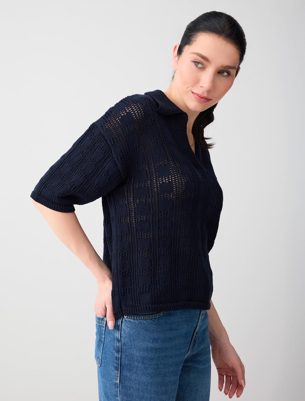 Polo Collar Relaxed Fit Acrylic Blouse - 6SW035522
