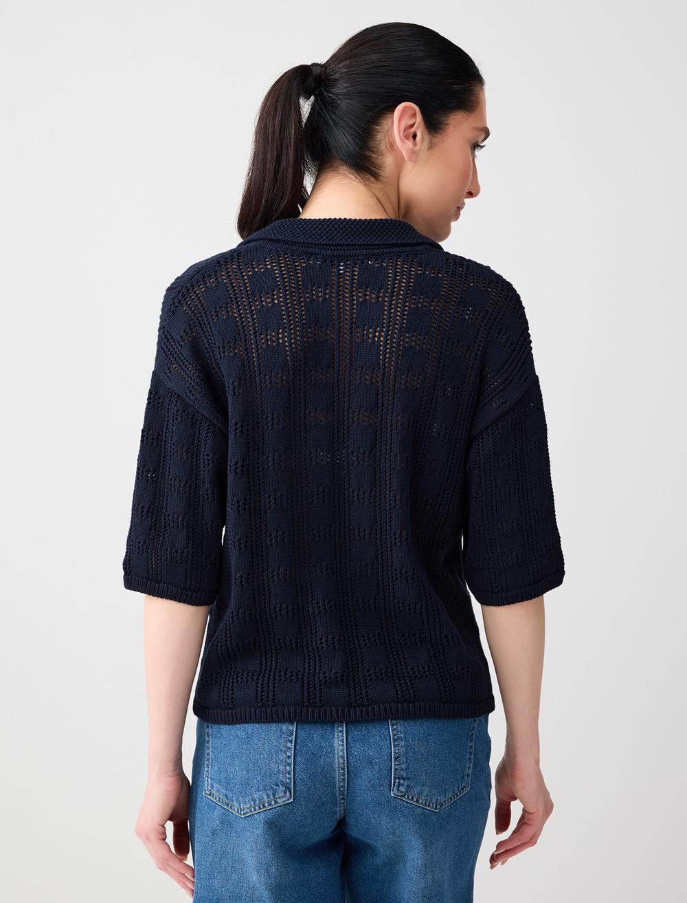 Polo Collar Relaxed Fit Acrylic Blouse - 6SW035522
