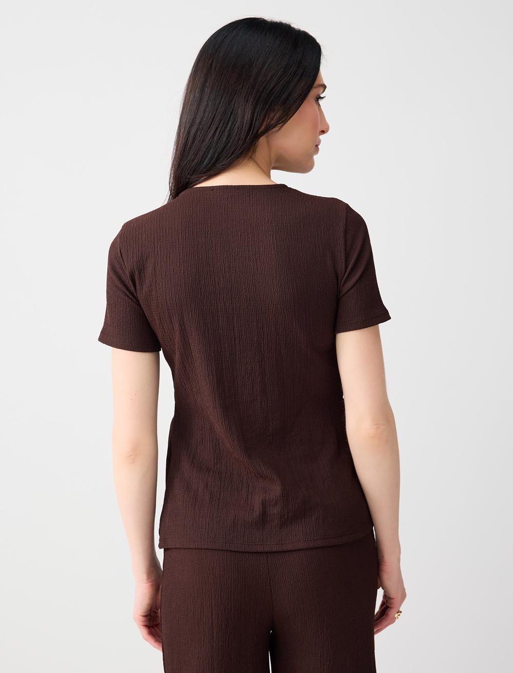 Cycling Neck Short Sleeve Gathered Detail Knit Blouse