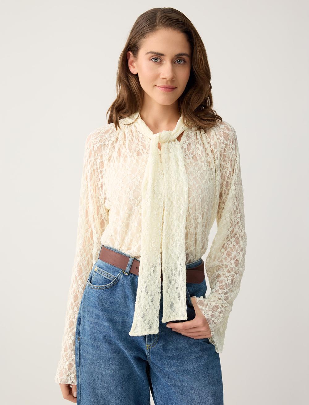 Ls Loose Fit Tied At The Neck - Kirik Beyaz