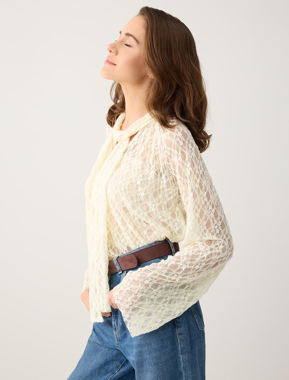 Ls Loose Fit Tied At The Neck - Kirik Beyaz