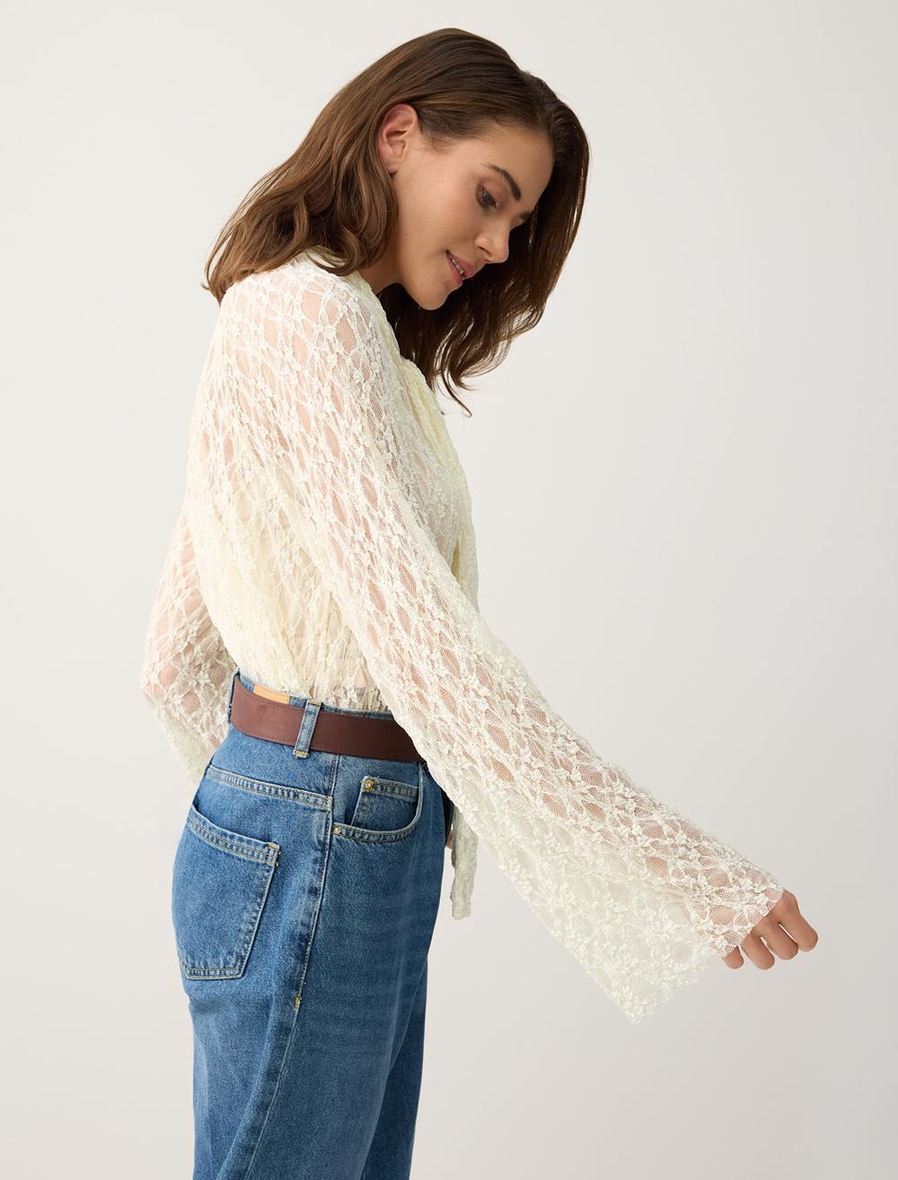 Ls Loose Fit Tied At The Neck - Kirik Beyaz
