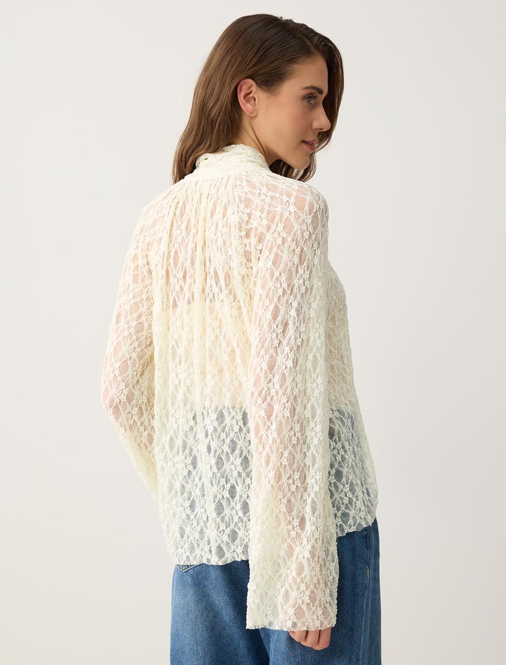 Ls Loose Fit Tied At The Neck - Kirik Beyaz