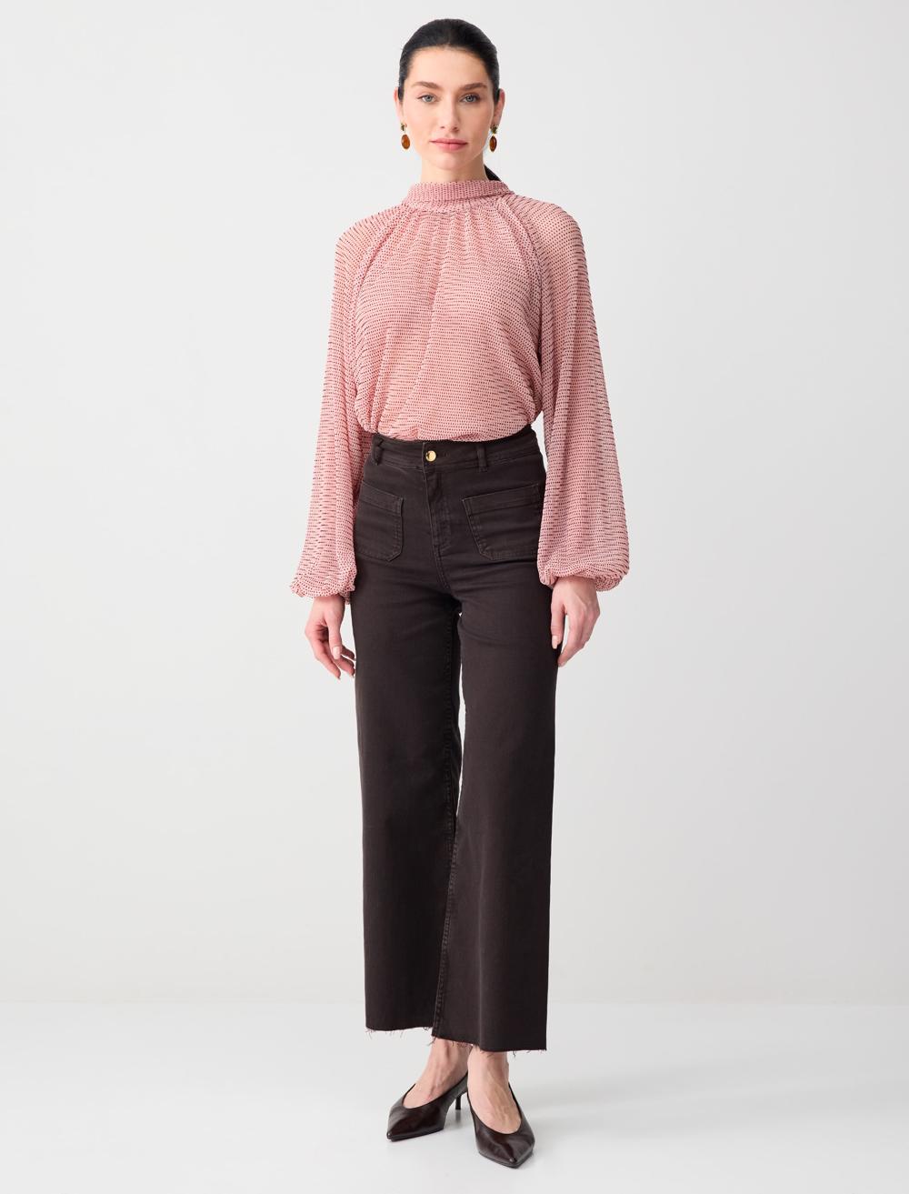 Relaxed Fit Long Sleeve Blouse - Pink - 6SW035736610