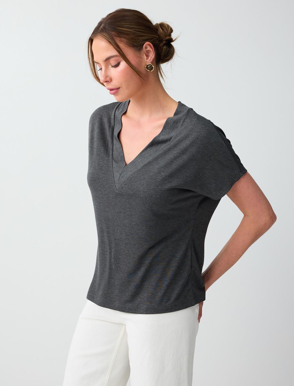 Normal Fit V-neck T-shirt - Anthracite - 6SW036645971