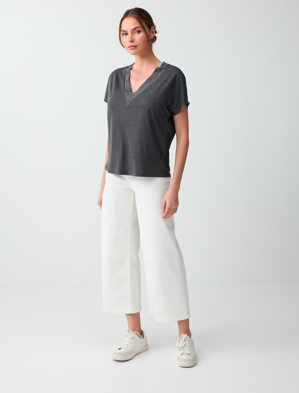 Normal Fit V-neck T-shirt - Anthracite - 6SW036645971