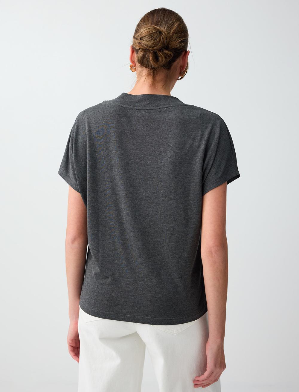 Normal Fit V-neck T-shirt - Anthracite - 6SW036645971