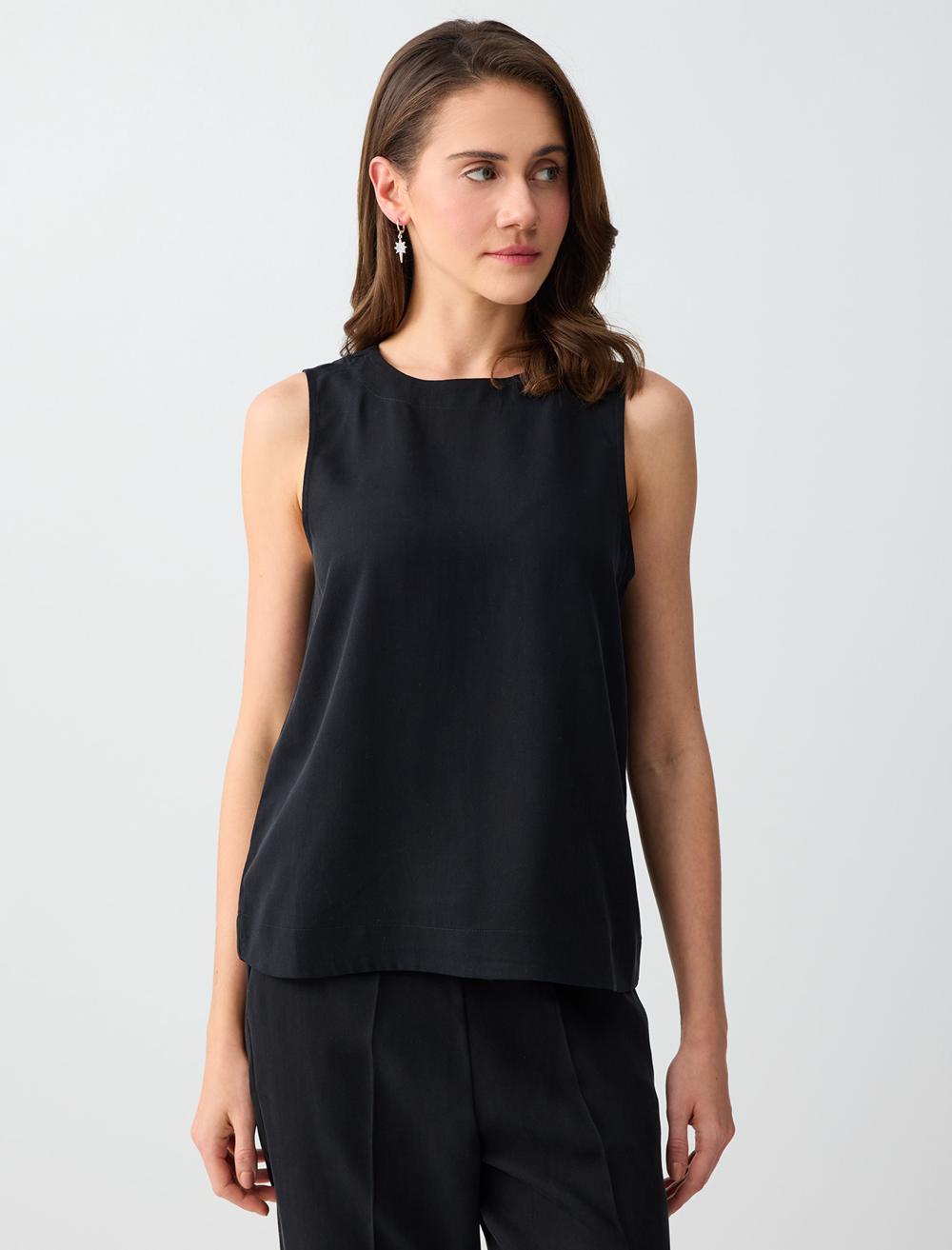 Normal Fit Crew Neck Blouse - Anthracite - 6SW036669971