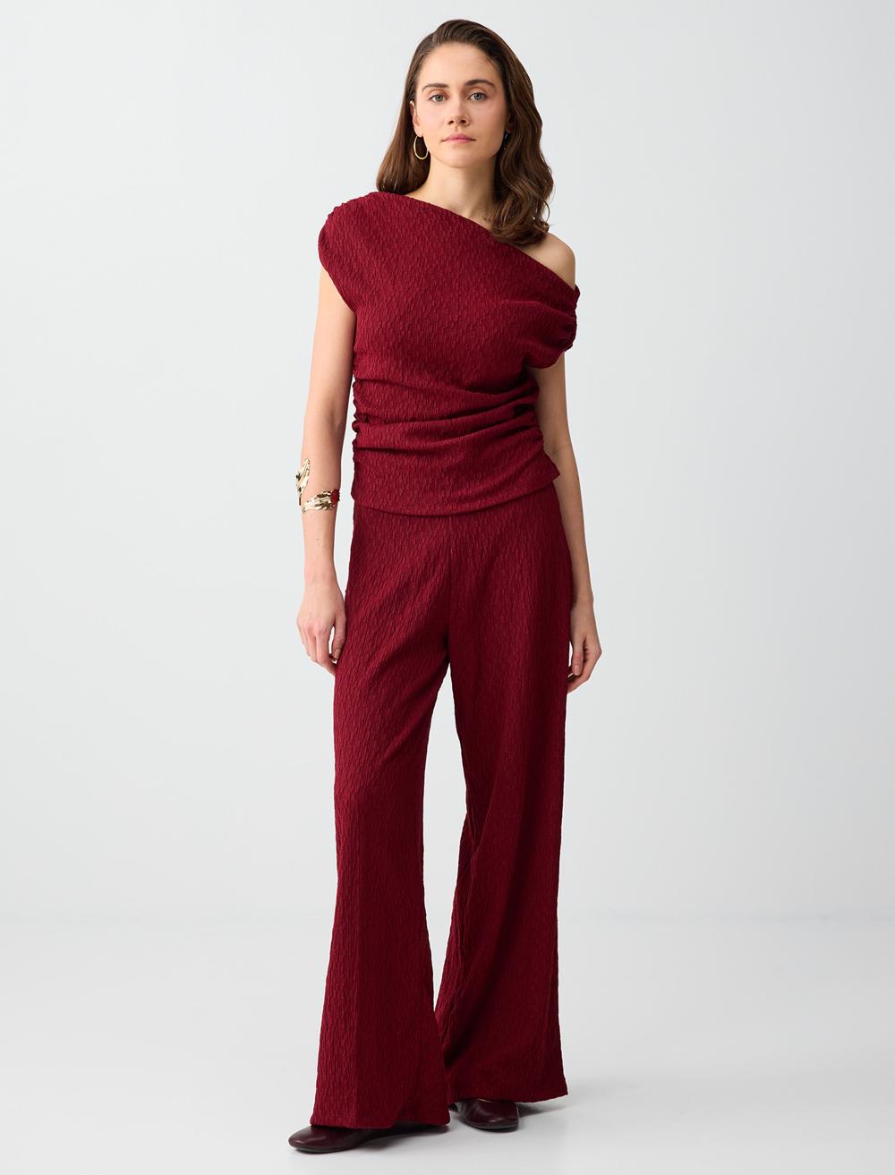 Slim Fit Blouse - Burgundy - 6SW036691562