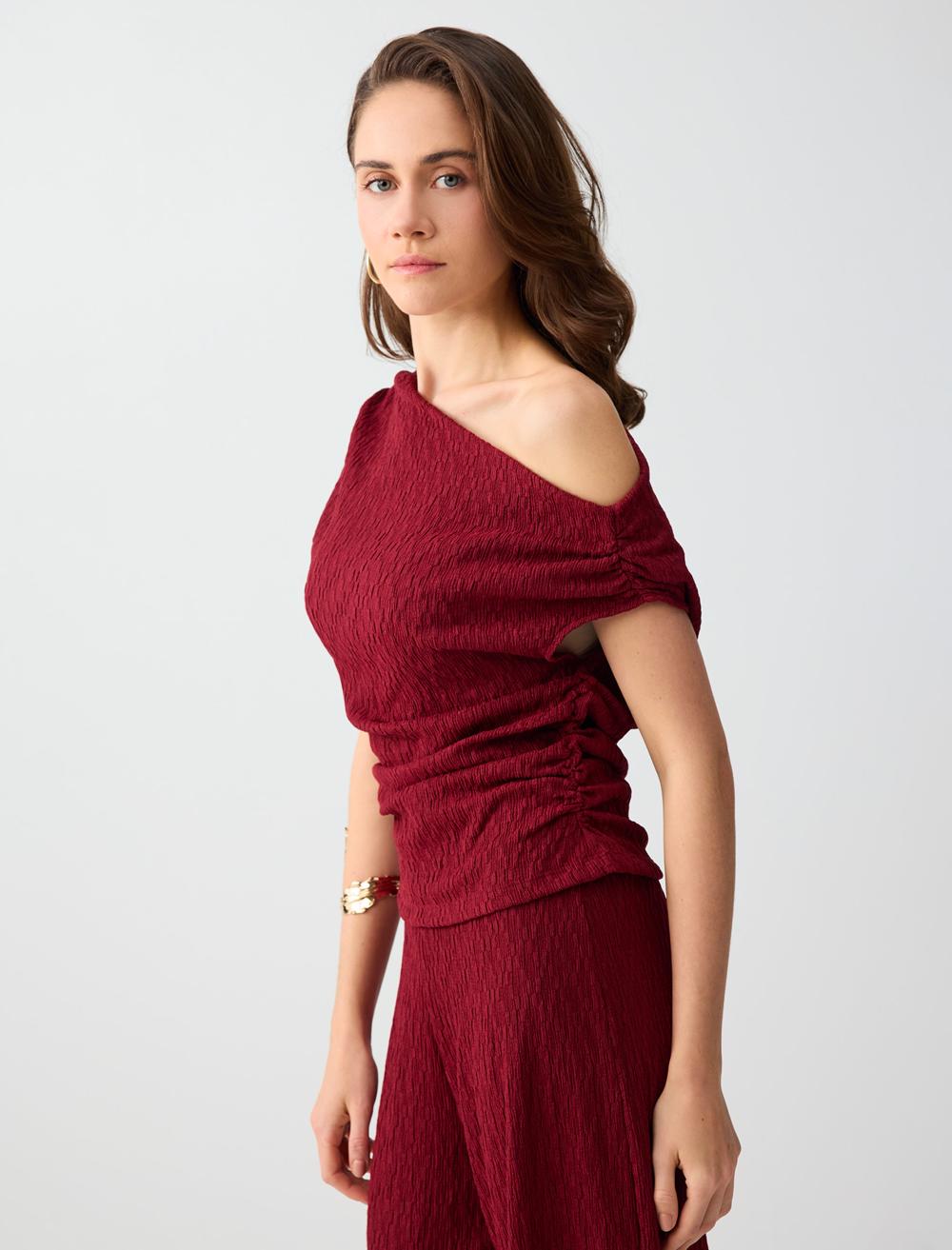 Slim Fit Blouse - Burgundy - 6SW036691562