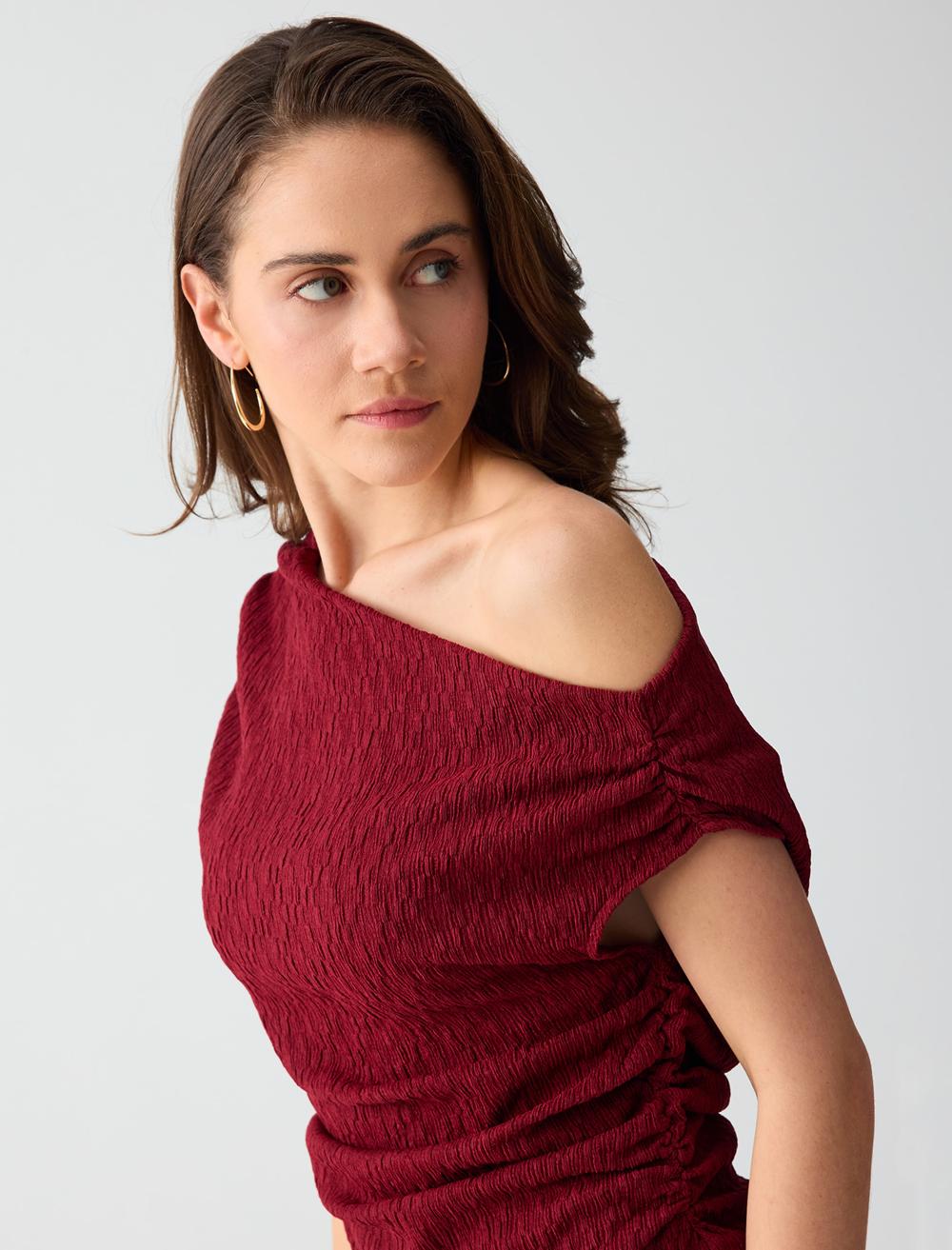 Slim Fit Blouse - Burgundy - 6SW036691562