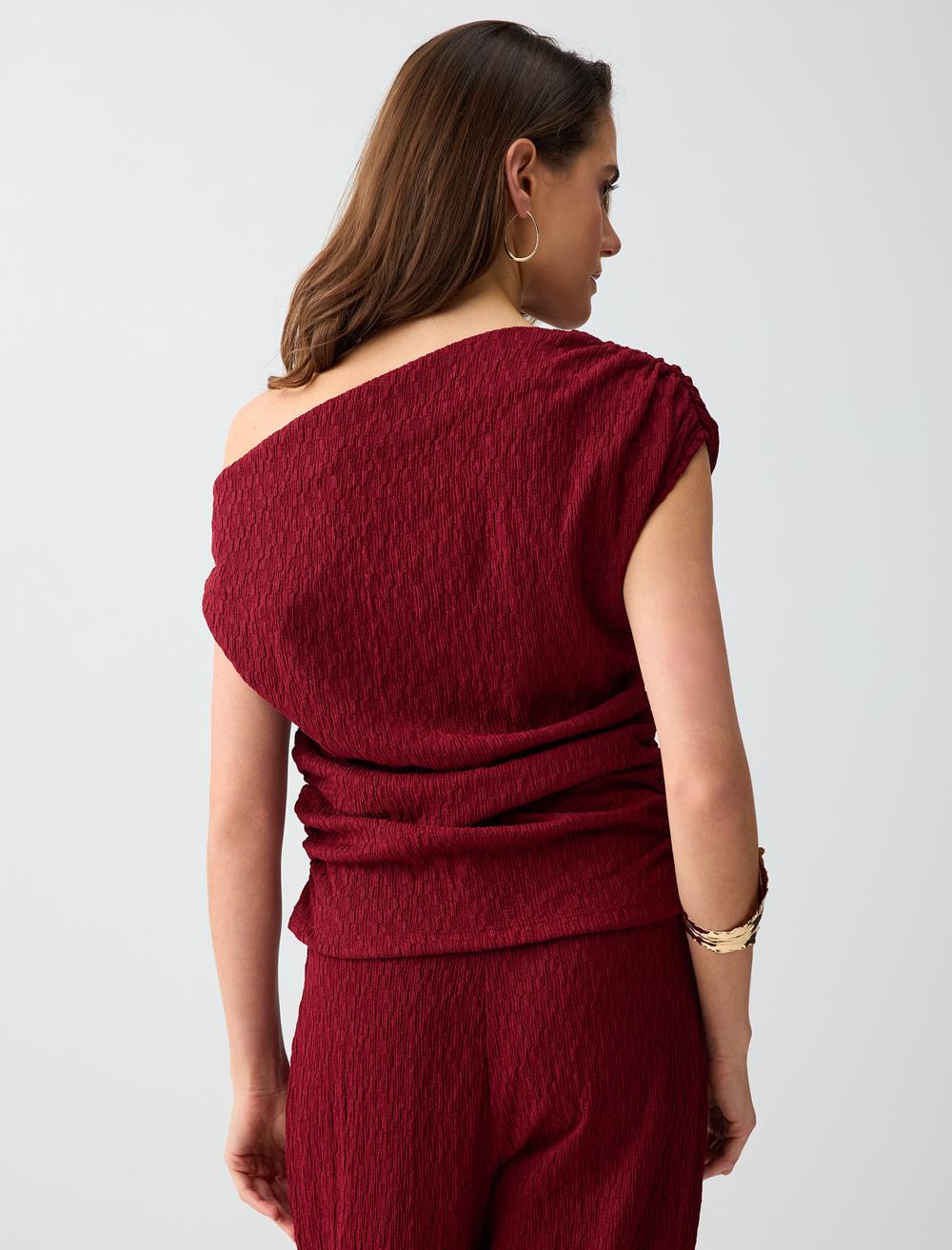 Slim Fit Blouse - Burgundy - 6SW036691562