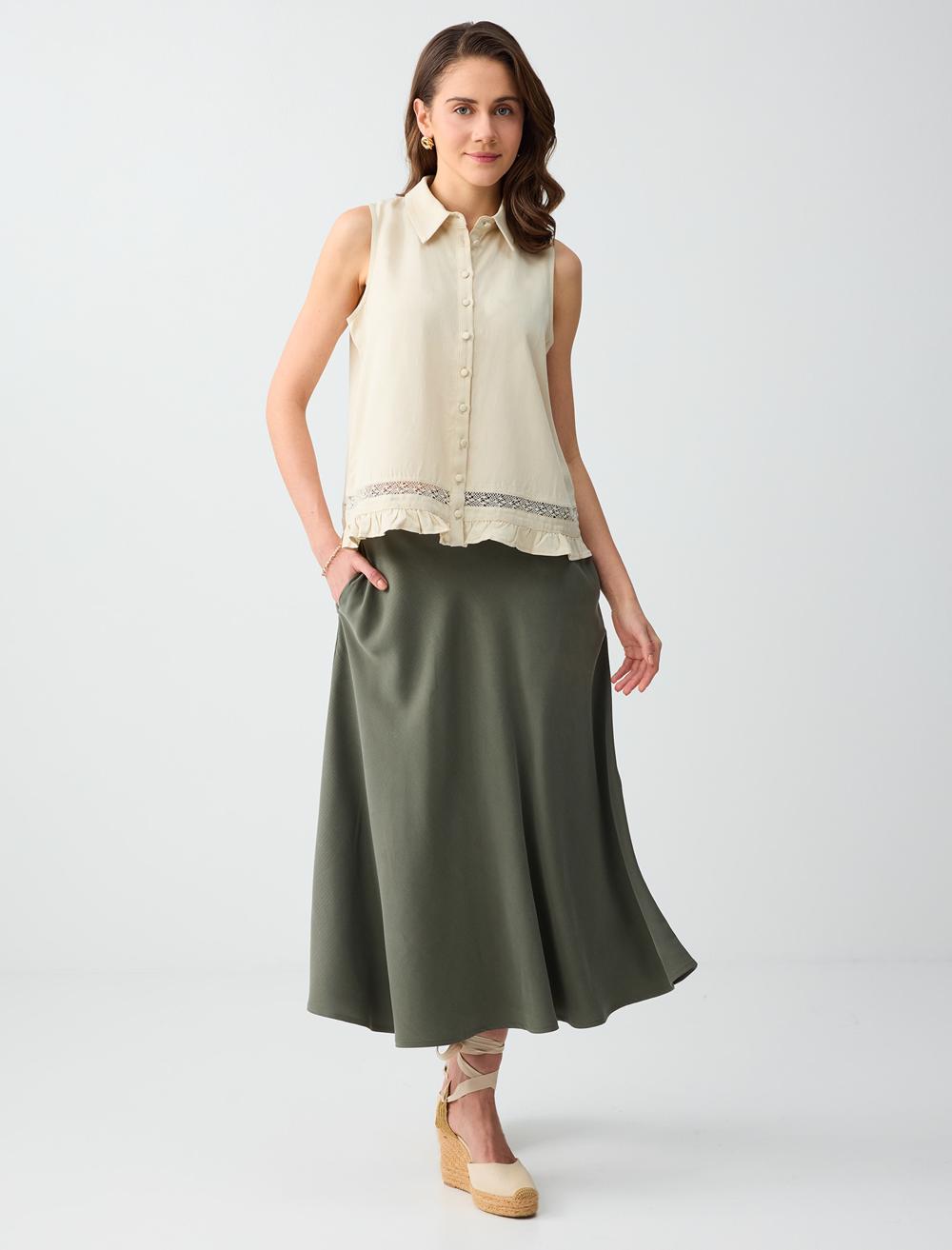 Loose Fit Shirt Collar Blouse - Stone - 6SW036697928