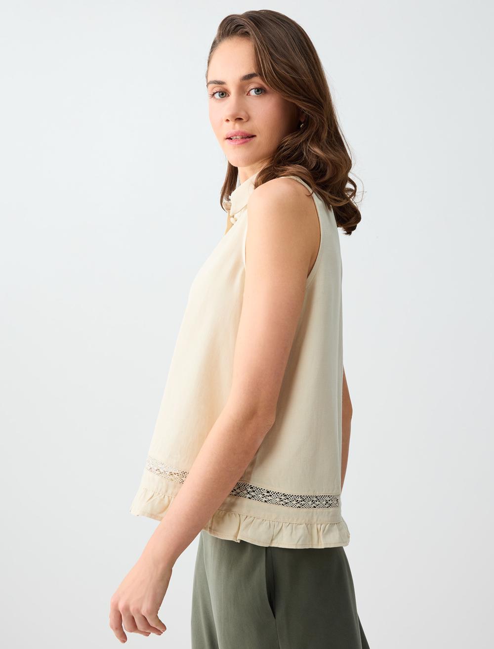 Loose Fit Shirt Collar Blouse - Stone - 6SW036697928