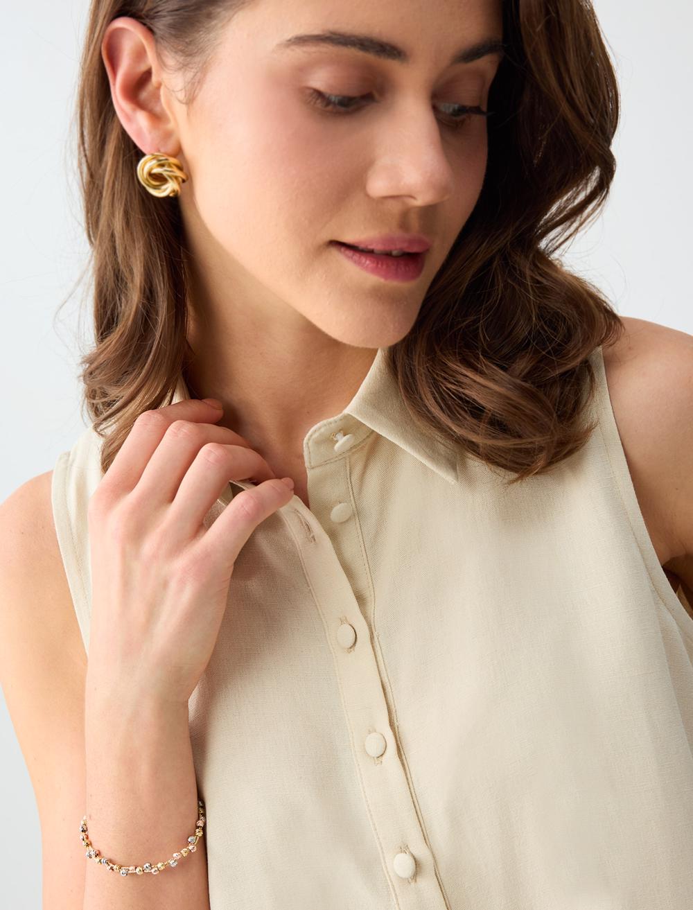 Loose Fit Shirt Collar Blouse - Stone - 6SW036697928