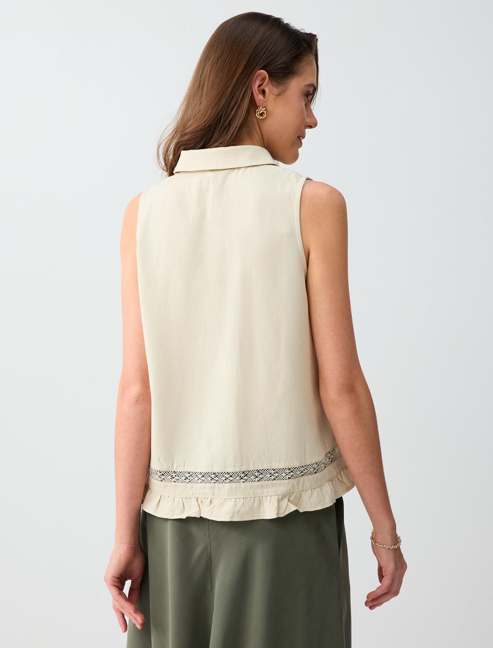 Loose Fit Shirt Collar Blouse - Stone - 6SW036697928