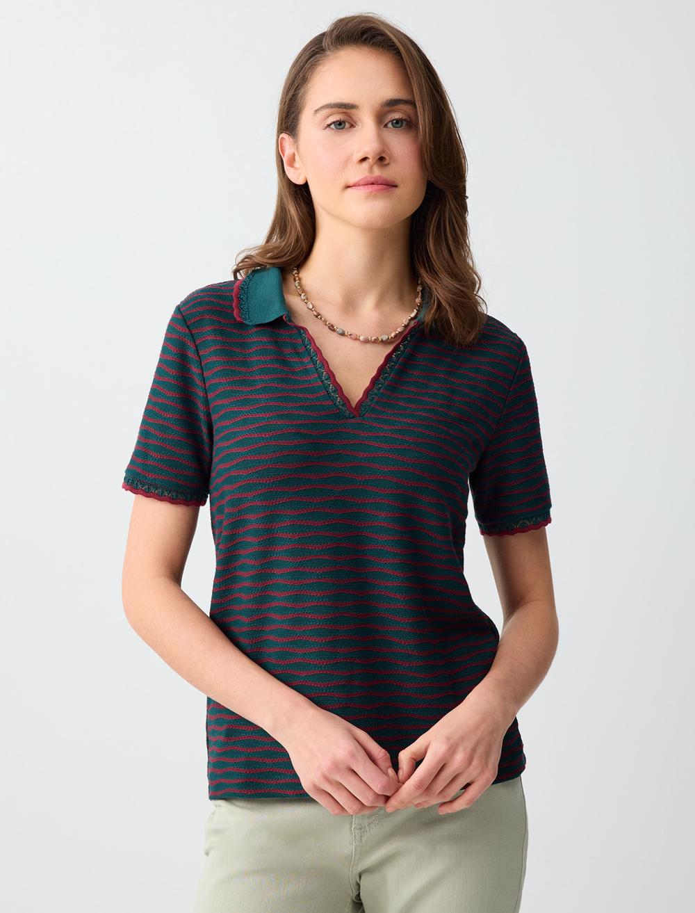 Normal Fit Polo Shirt Short Sleeve Blouse - Dark Green - 6SW036712320