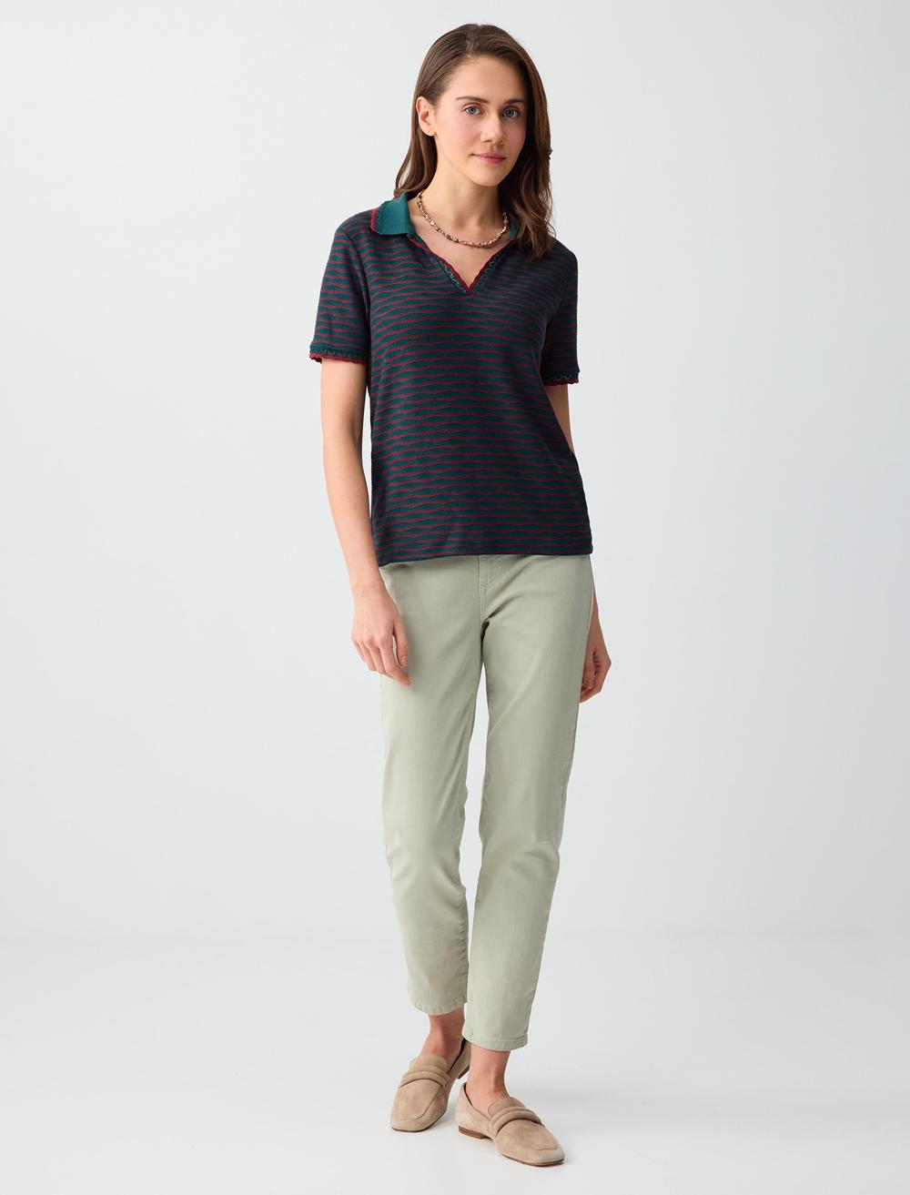 Normal Fit Polo Shirt Short Sleeve Blouse - Dark Green - 6SW036712320