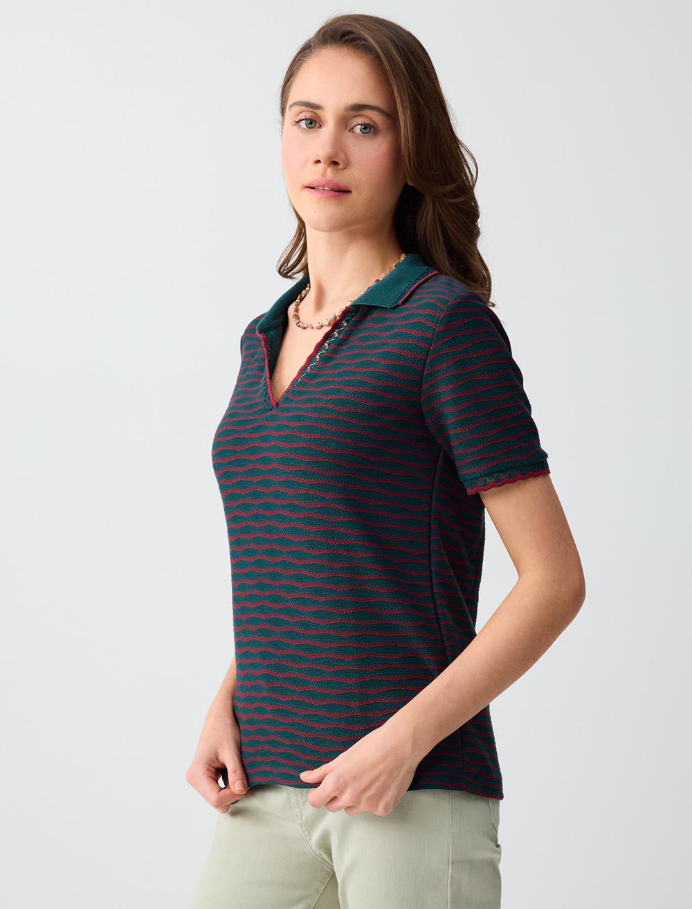Normal Fit Polo Shirt Short Sleeve Blouse - Dark Green - 6SW036712320