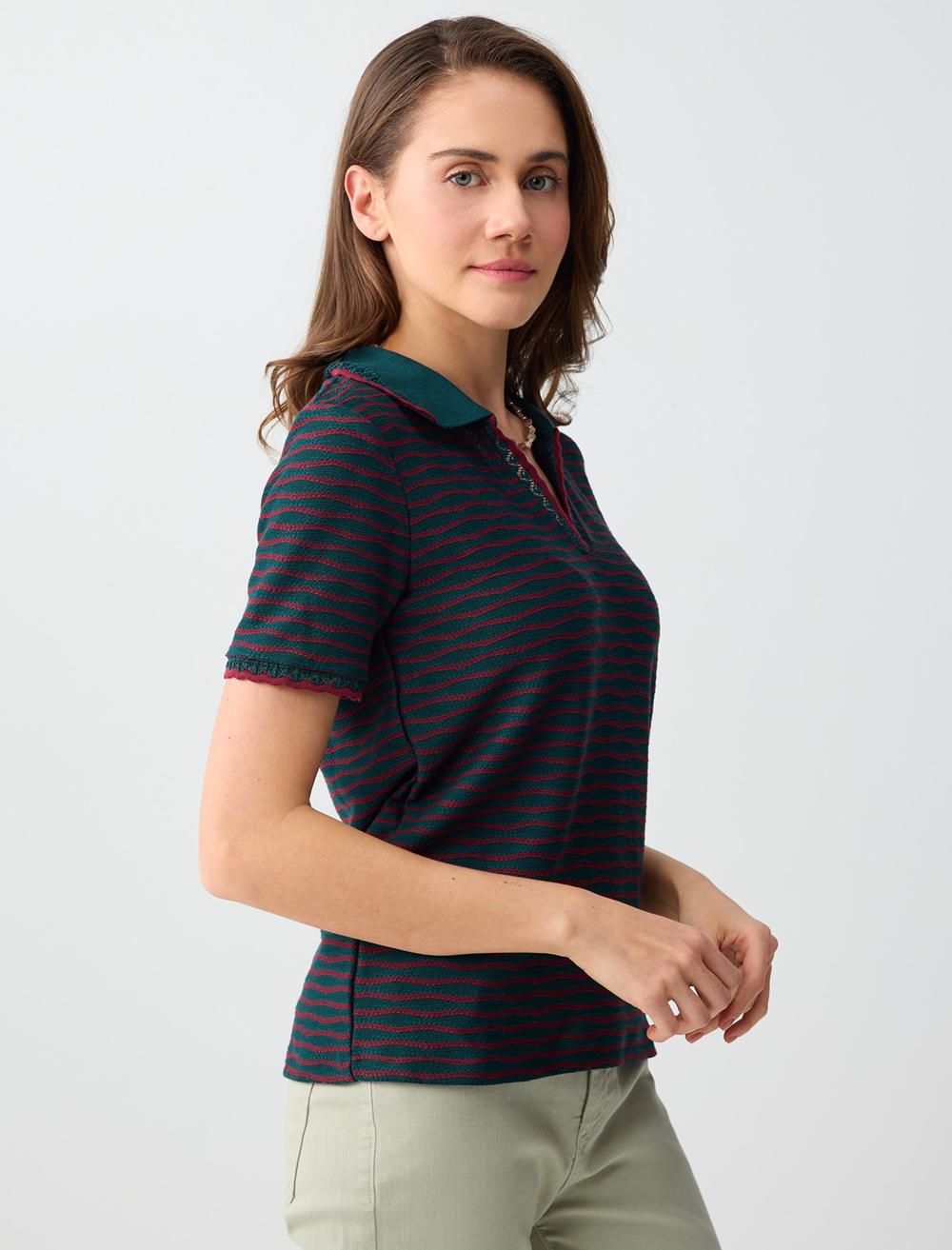 Normal Fit Polo Shirt Short Sleeve Blouse - Dark Green - 6SW036712320