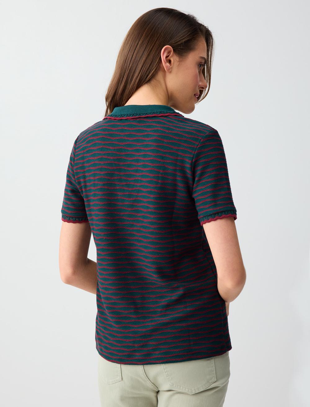 Normal Fit Polo Shirt Short Sleeve Blouse - Dark Green - 6SW036712320