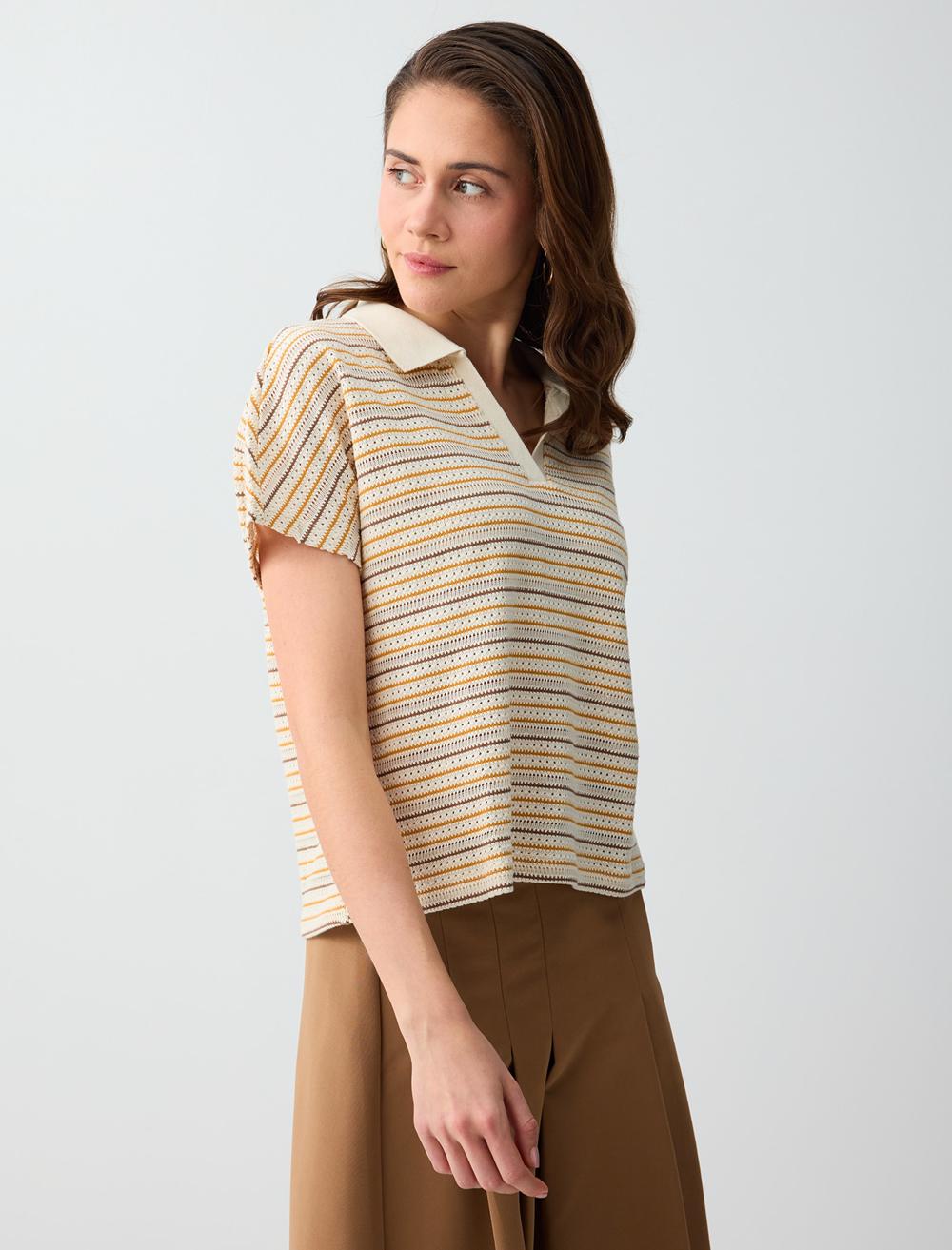 Normal Fit Polo Shirt Short Sleeve Blouse - White - 6SW036780106