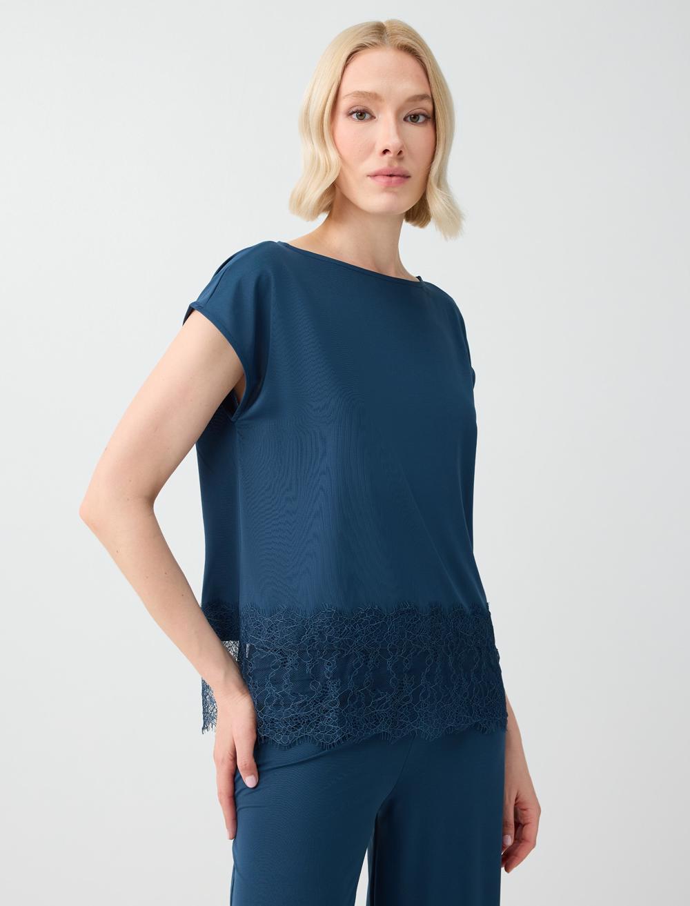 Loose Fit Off-the-shoulder Blouse - Dark Blue - 6SW037249427